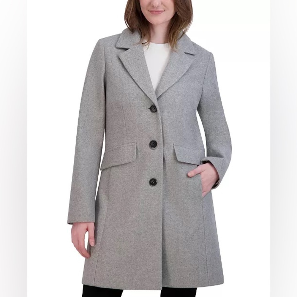 Laundry by Shelli Segal Women’s Single-Breasted Walker Coat, Heather Grey, Small